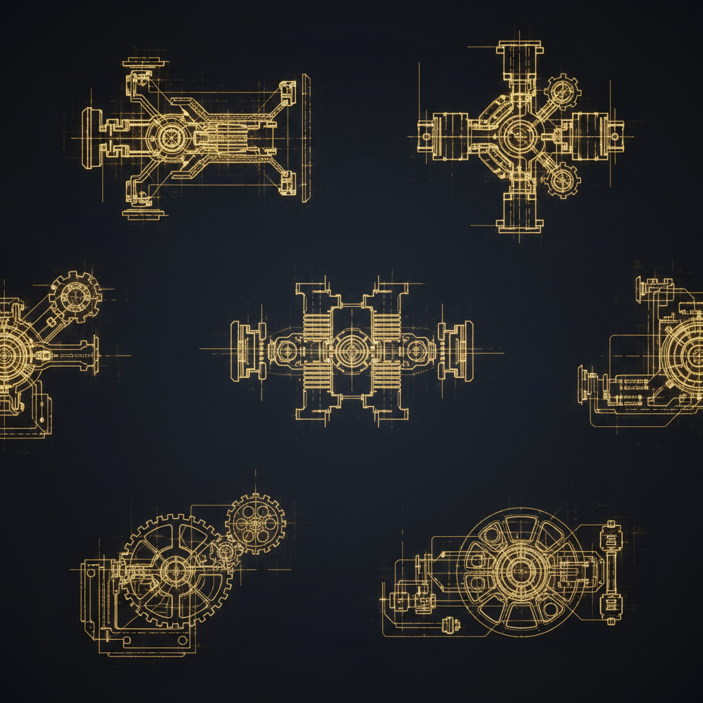 각기 다른 금빛 엔진 설계도