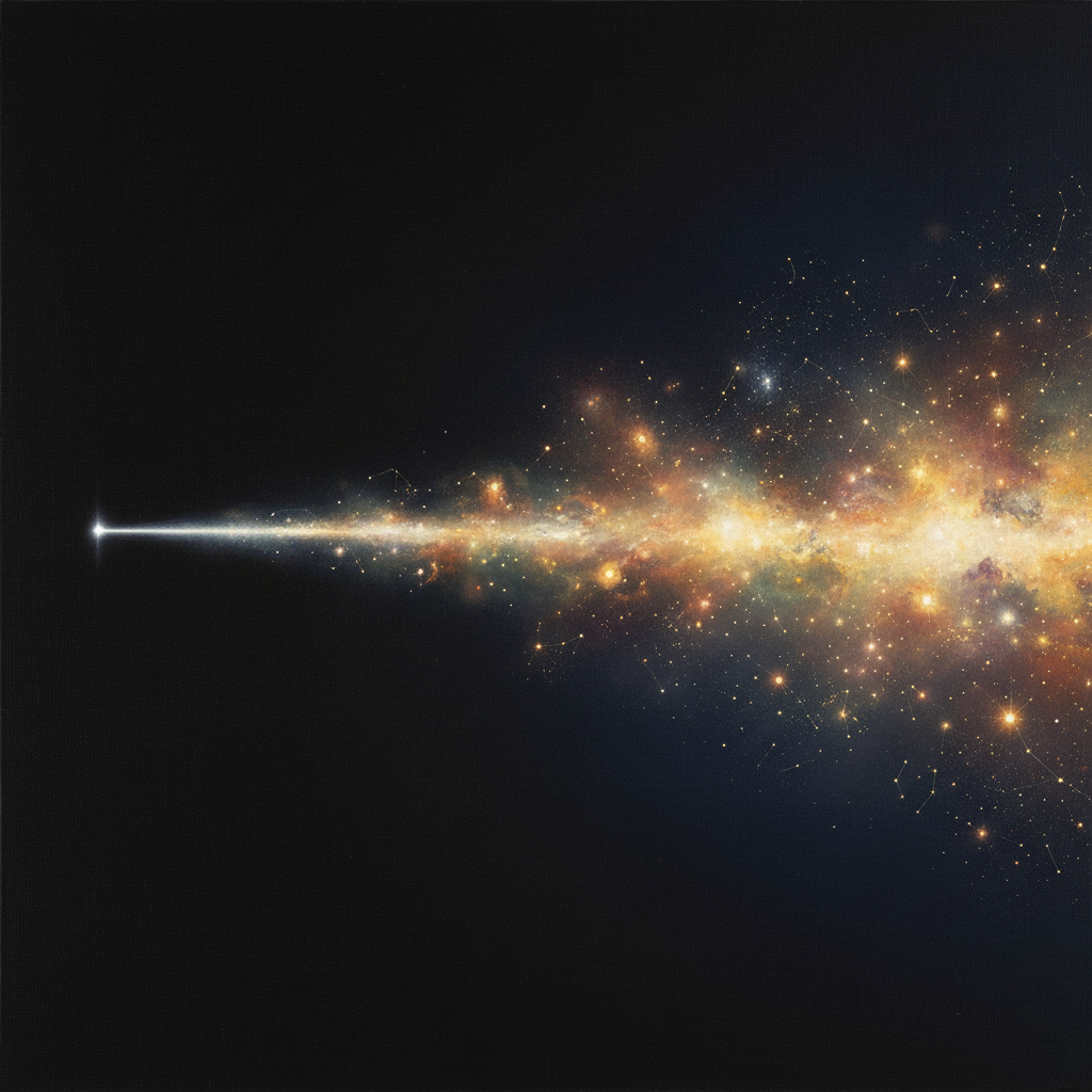 좁은 빛줄기가 광활한 우주로 확장되다