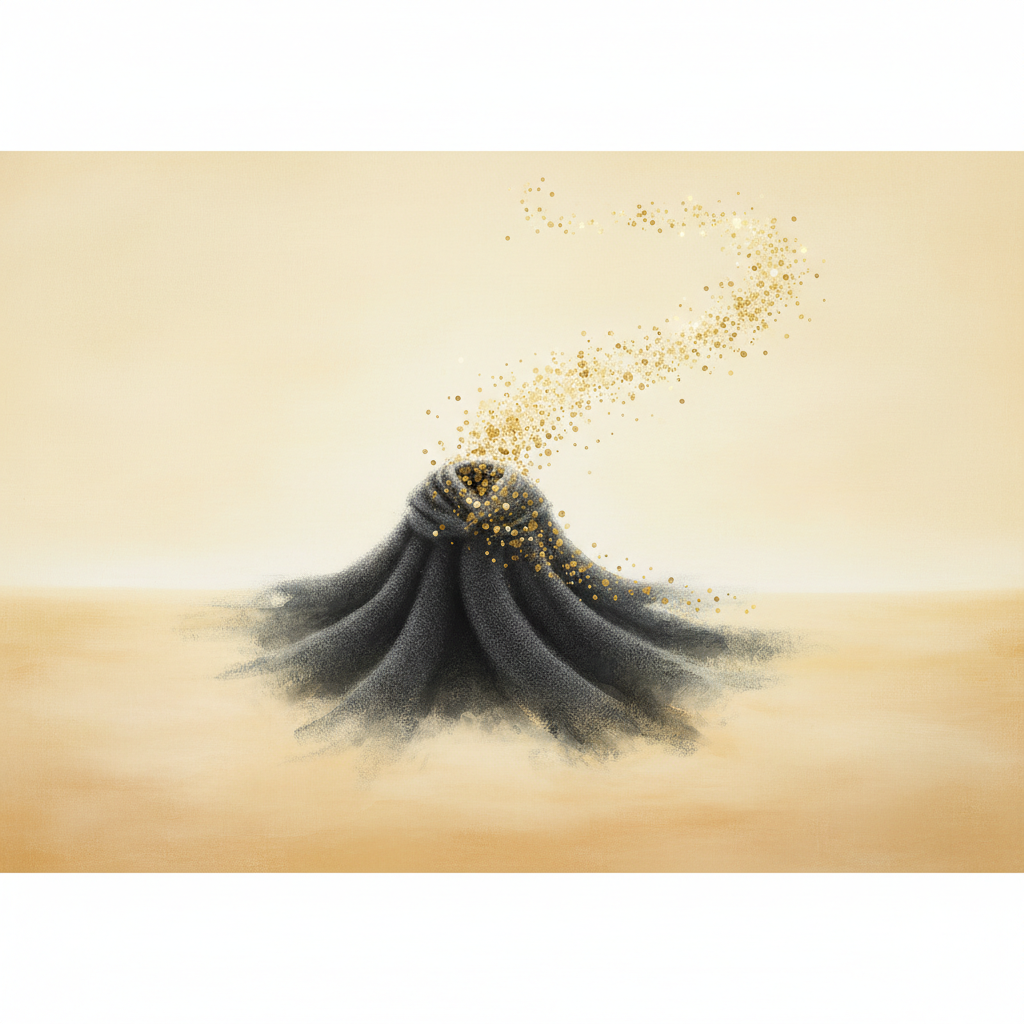 무거운 망토가 금빛 입자로 흩어지다