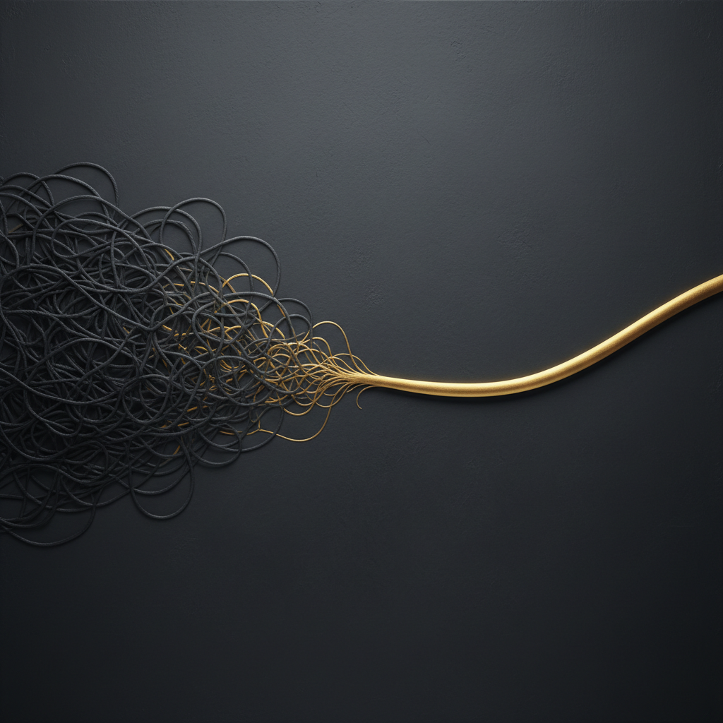 엉킨 실타래에서 하나의 금빛 곡선으로